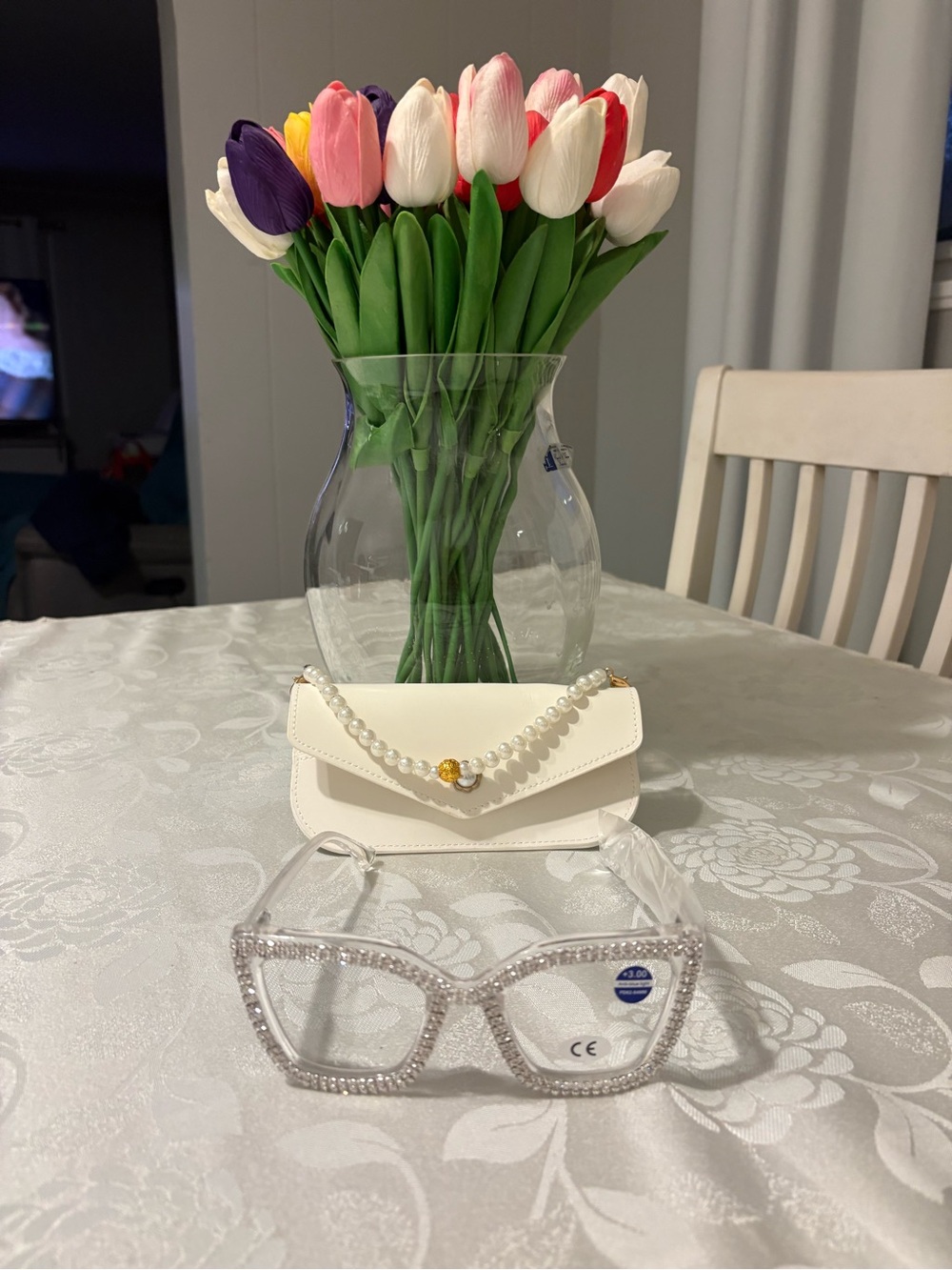 Diamond studded Glasses +3.00 Case & Neck Hanger “anti-blue light” New